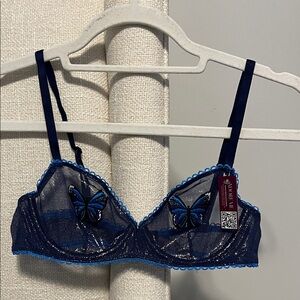 Adore Me Navy Blue Butterfly Lace Bra